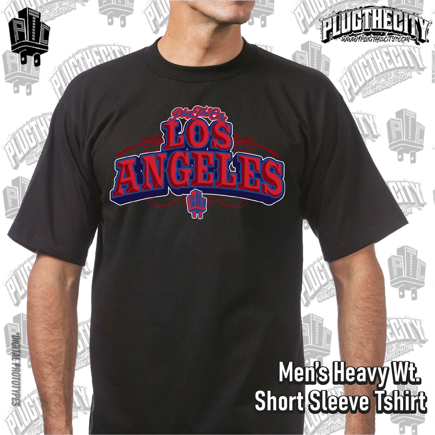 Los Angeles 2.0-Men's Short Sleeve-black (Red&Blue)
