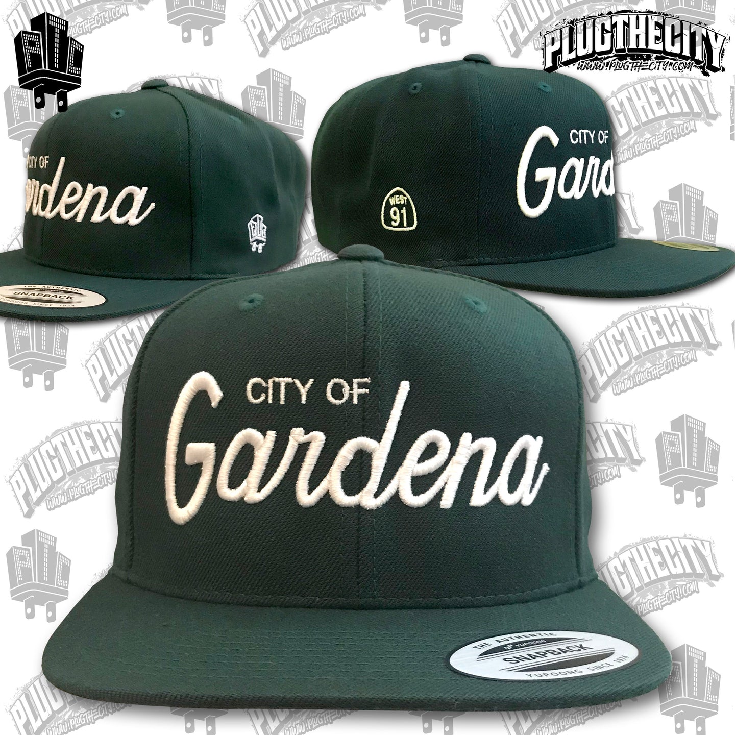City of Gardena-91West & PTC logos on the side of snapback baseball hat-Color:GREEN