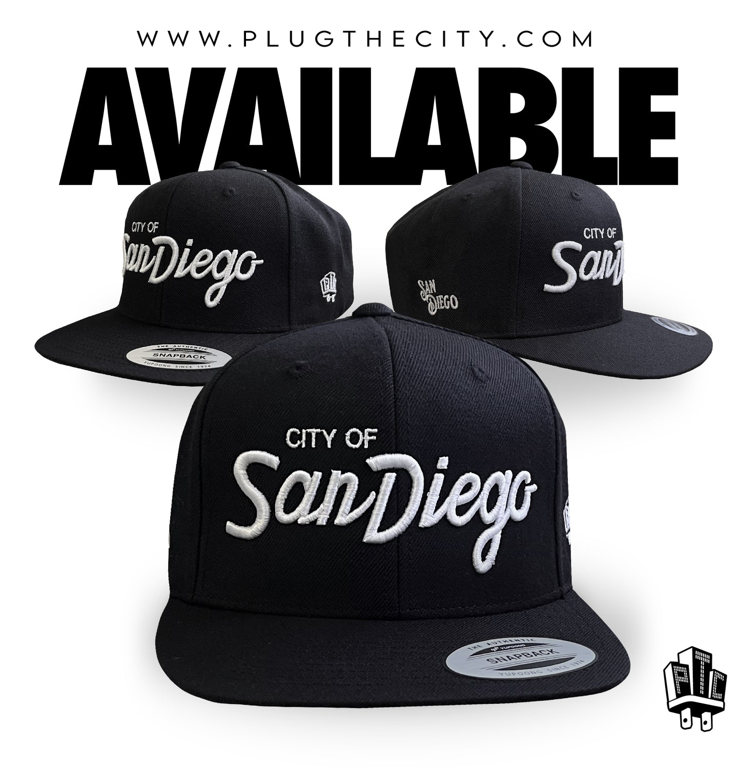 City of San Diego snapback baseball hat-Color:BLK, Thread GRN