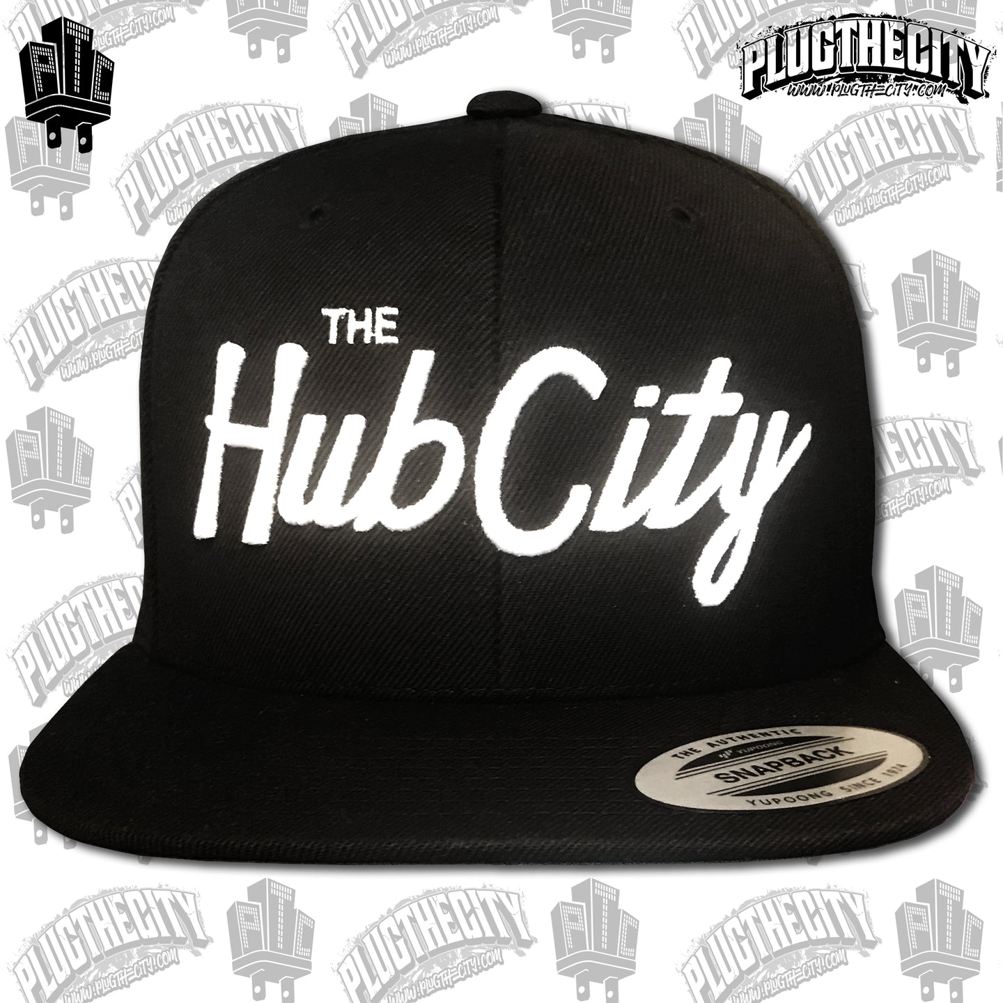 The Hub City (Compton)-110 & PTC on the side of snapback baseball hat-Color:Black