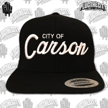 Load image into Gallery viewer, City of  Carson-110 &amp; PTC logos on the side of snapback baseball hat-Color:Black
